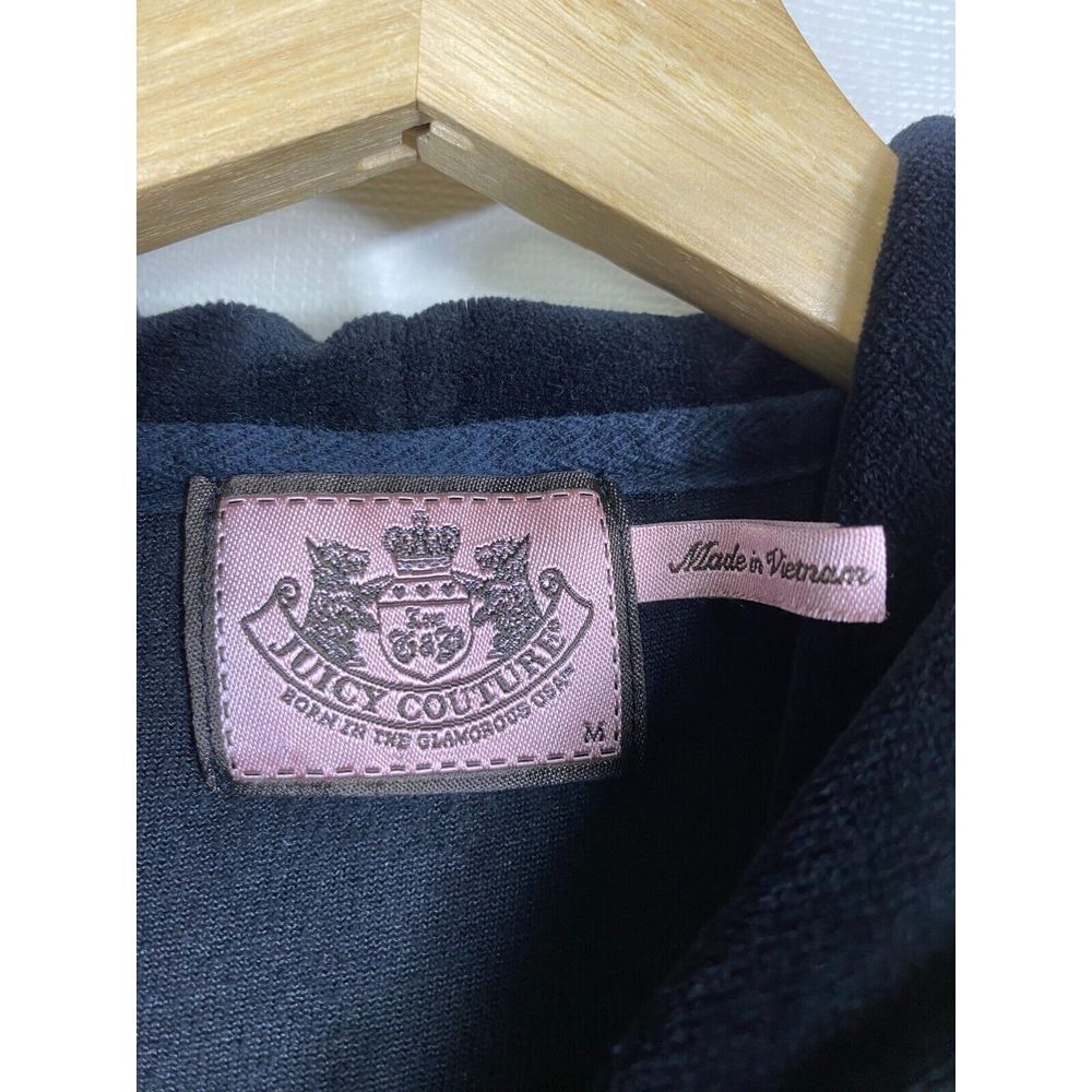 Vtg Juicy Couture Y2K Velour Hoodie Track Jacket Black Full Zip M Gold Sequins - Picture 4 of 4